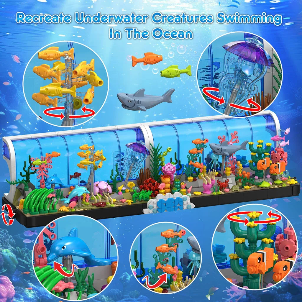 INSOON Aquarium Building Set - 2 Styles Oceanarium with Pivoting Fish Tank HG1012