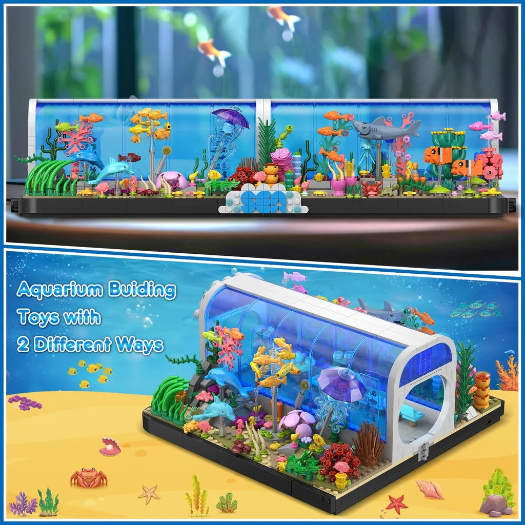 INSOON Aquarium Building Set - 2 Styles Oceanarium with Pivoting Fish Tank HG1012