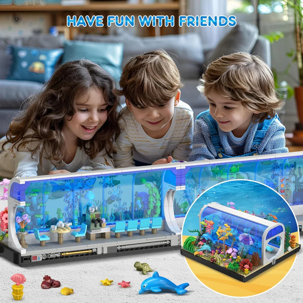 INSOON Aquarium Building Set - 2 Styles Oceanarium with Pivoting Fish Tank HG1012