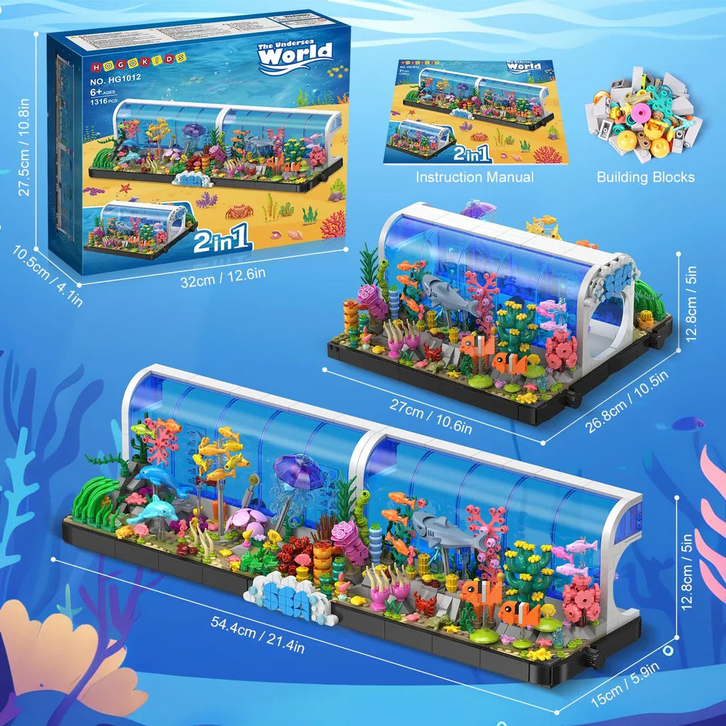 INSOON Aquarium Building Set - 2 Styles Oceanarium with Pivoting Fish Tank HG1012