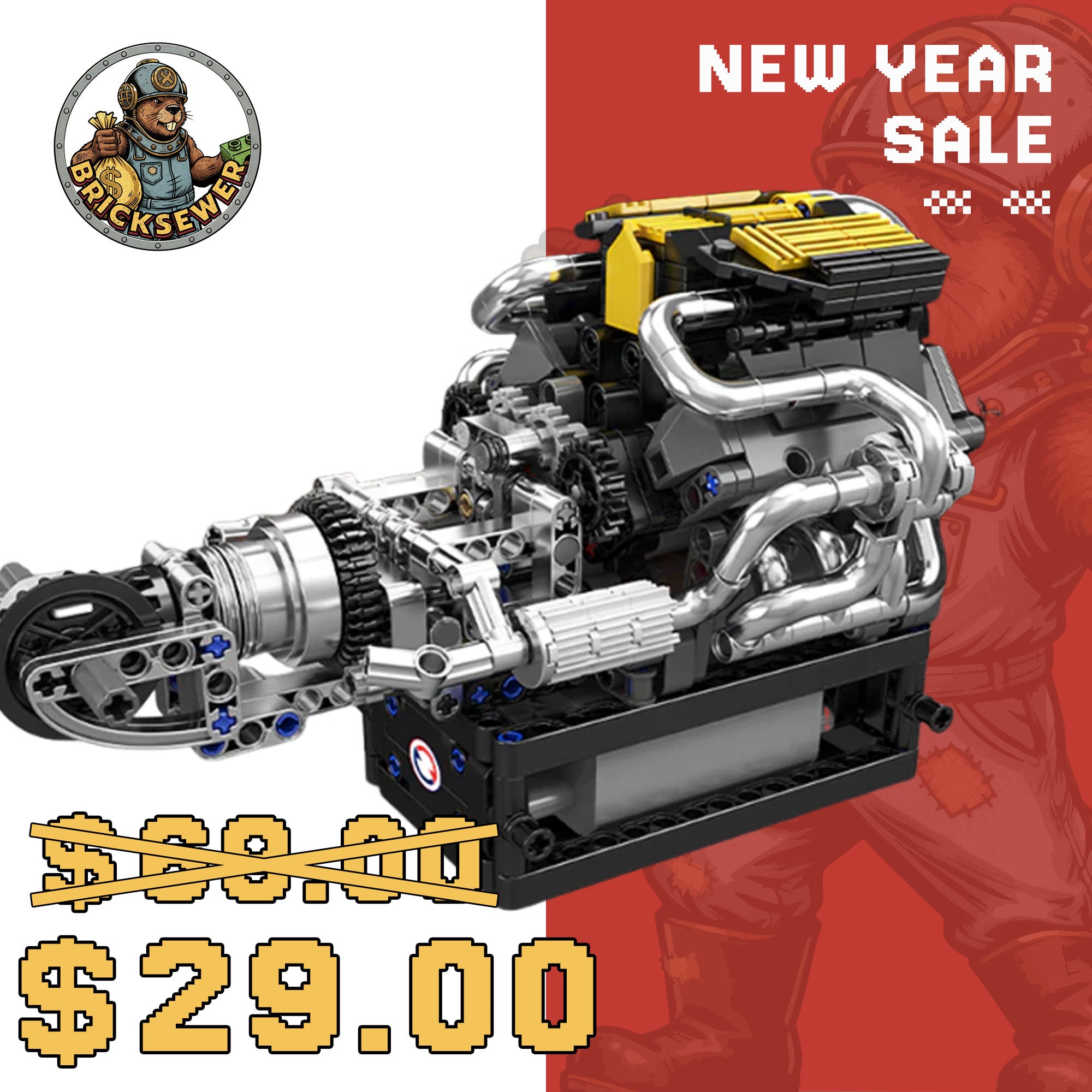 MouldKing 10207 PAG Supercar V12 Engine Technic