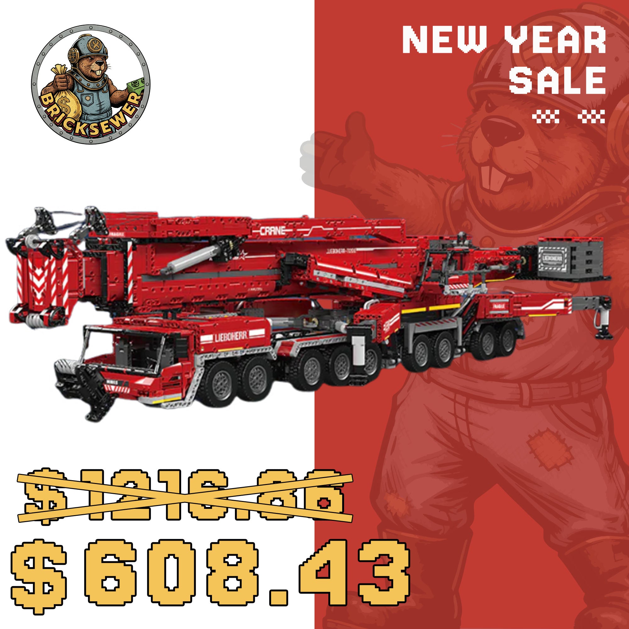 MOULD KING 17008 Red Liebherr LTM 11200 Remote Controlled Crane With Motor with 8506 Pieces